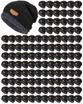 Geyoga 120-pack winter beanie hats bulk in black, front view