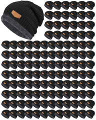 Geyoga 120-pack winter beanie hats bulk in black, front view