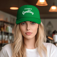 GEZHONU I Would Rather Be Gambling trucker hat back buckle adjustment for a comfortable fit.