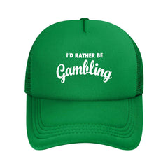 GEZHONU I Would Rather Be Gambling trucker hat front view for casual style and sun protection.
