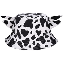 GGSTDDUP cow print bucket hat front view black and white reversible