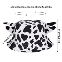 Rear view of reversible cow print bucket hat