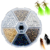 Ghanneey fly tying beads in display case showing 2mm-2.5mm sizes
