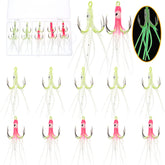 Ghanneey 10-piece octopus hooks with luminous squid jigs