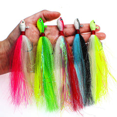 Ghanneey Bucktail Jig head with 3D fish eyes and colorful skirt