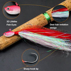 Assorted Bucktail Jigs in mixed saltwater colors