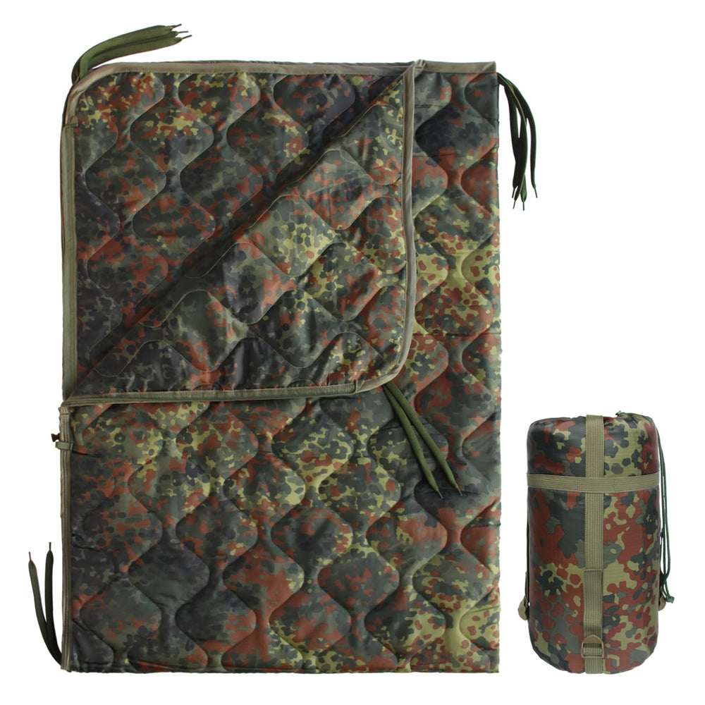 GHILEO Camo Poncho Liner in compression bag for compact travel packing.