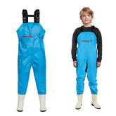Ghosthorn chest waders kids front view with bright visibility for outdoor safety.