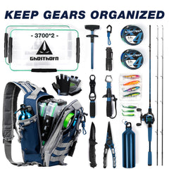 Ghosthorn fishing backpack molle-front highlights modular storage for pliers and hooks.