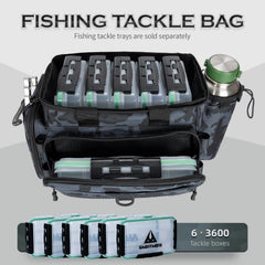 Ghosthorn fishing tackle bag front pocket features D-rings and mesh divider for gear separation