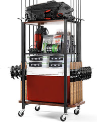 Ghosthorn 10-rod fishing rod holder mounted in garage for storage