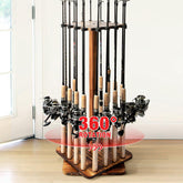 Ghosthorn 360° rotating fishing rod rack on wood floor