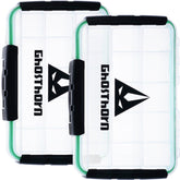Ghosthorn tackle box 3600-2-pack open view with removable dividers for versatile storage.