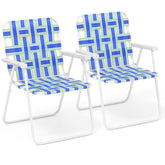 Giantex blue beach chair, side view, sturdy frame and comfortable seating for sunny days.