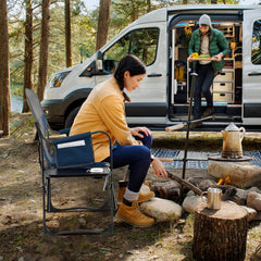 Giantex camping chair with built-in cooler bag maintains beverages cool on the go.