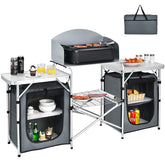 Giantex camping kitchen table top with windscreen enhances stability and airflow for outdoor cooking.
