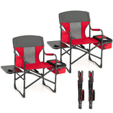 Giantex director chair with side table for convenient drinks on camping trips.