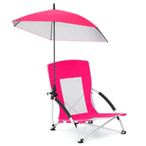 Giantex low folding beach chair with umbrella attached offering adjustable shade.