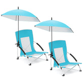 Giantex low folding beach chair with umbrella, compact for easy transport and sunny outings.