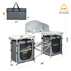 Giantex lower shelf keeps cookware organized and within reach at picnics.