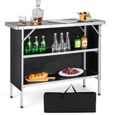 Giantex portable bar table folded for compact storage and quick transport.
