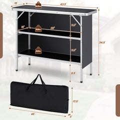Giantex bar table showing two-tier shelves for easy ingredient and utensil access.