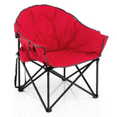 Giantex red portable camping chair side view showing ergonomic moon saucer design for comfort