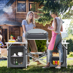 Giantex side tables expand prep space for utensils and condiments during meals.