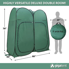 GigaTent Two Room Pod shower tent provides private outdoor rinse after activities.