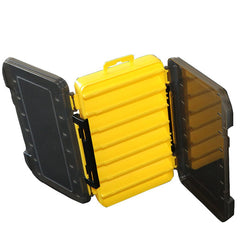 Small size lure box: 14 x 9.5 x 3 cm in dark gray and yellow
