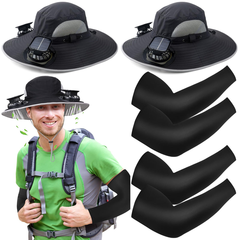 Glitopper 2Set Wide Brim Solar Fan Hats in action provide wide sun protection for outdoor activities.