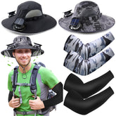 Glitopper solar fan hat black wide brim for sun protection on a sunny day.