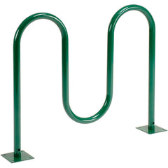 Global Industrial Wave Bike Rack demonstrating 5-bike capacity in a storefront.