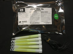 Glow With Us foil bag packaging keeps 6-inch glow sticks fresh and ready.