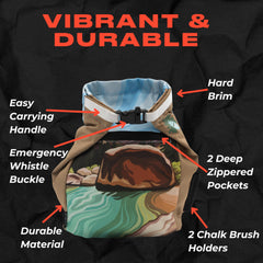 Gnarly Dood Joe's Valley chalk bucket with hook-and-loop closure enabling clean chalk flow