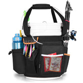 GOBUROS fishing bucket organizer attached to a 5 gallon bucket with adjustable buckle