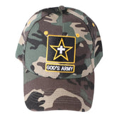 Front view of God's Army 02 camouflage Christian hat with embroidery
