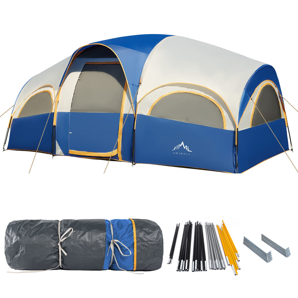 GoHimal 8-person tent exterior at campsite, showcasing size and rain protection.