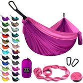 Gold Armour camping hammock XL setup in seconds with tree straps for easy outdoor use.