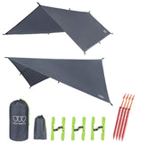 Gold Armour Rainfly Tarp folded in pack for lightweight quick shelter