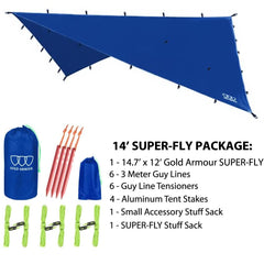Gold Armour rainfly tarp hammock 10ft x 8ft blue shelter for compact trips.