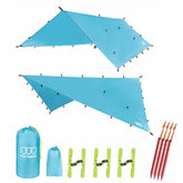 Gold Armour Rain Fly Tarp setup image showing quick shelter for camping.