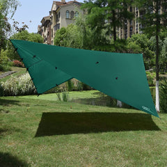 Gold Armour rainfly tarp side shelter use illustrates versatile protection in unexpected showers.