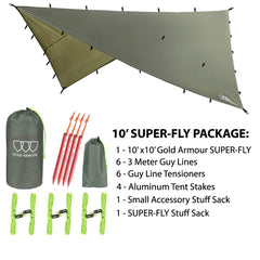 Gold Armour Rain Fly Tarp features multiple tie-down loops for secure anchoring.