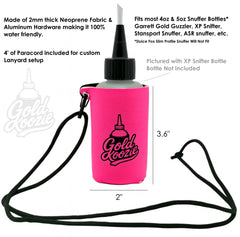 Gold Koozie carabiner and paracord attachment enables hands-free carrying.
