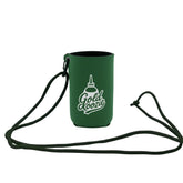 Gold Koozie snuffer bottle holder with green neoprene, secure on your pack.