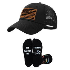 Front view of Golden Associate fishing trucker hat