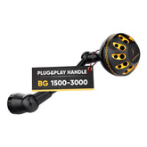 GOMEXUS power handle for Daiwa BG 1500-3000, front view, improved grip and torque.