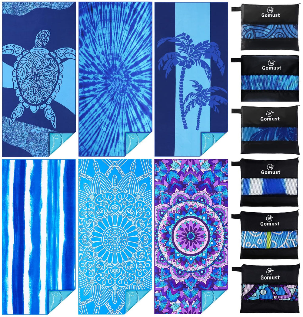 Gomust 6-pack beach towels offer oversized coverage for sunbathing and relaxation.