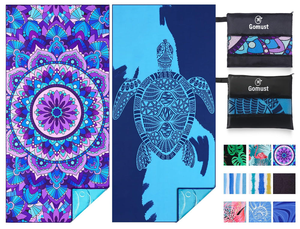 Gomust beach towel 71x32 with blue sea turtle mandala for oversized lounging